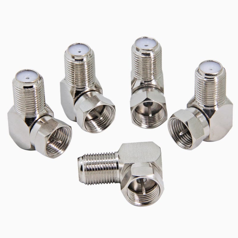 RFAdapter Right Angle Coax Connector, 5 Pack F Type 90 Degree Coaxial Male to Female Cable Connector, RG6 Adapter L Shape for Wall Mounted TV, Modem, Wall Plate, Satellite Receiver - Image 1